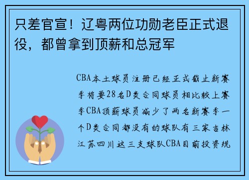 只差官宣！辽粤两位功勋老臣正式退役，都曾拿到顶薪和总冠军